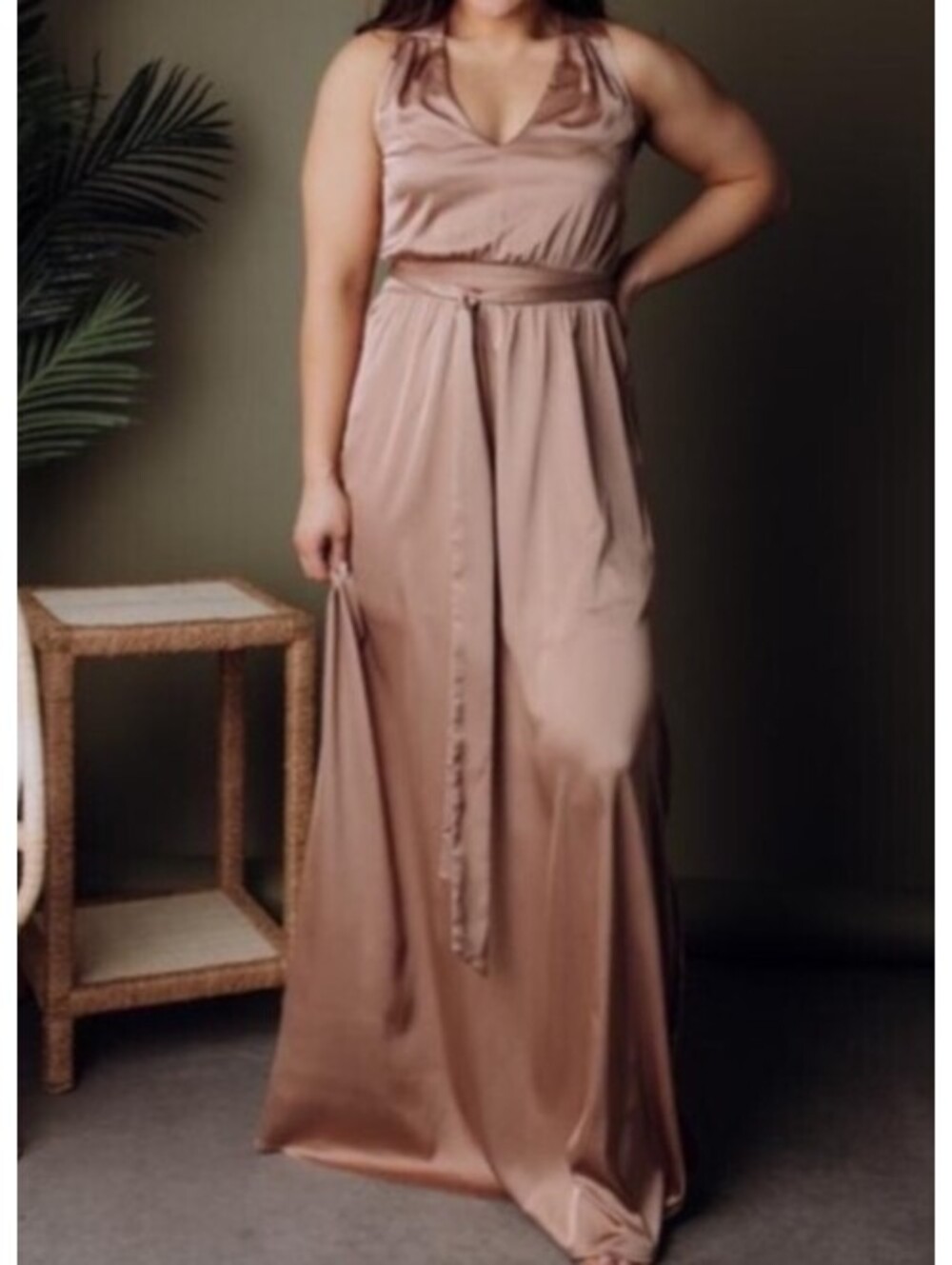 BALTIC BORN gold satin v-neck maxi dress sz XL